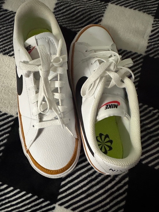 Nike Shoes - Nike White Sneakers with Black Swoosh and Lime Insoles
